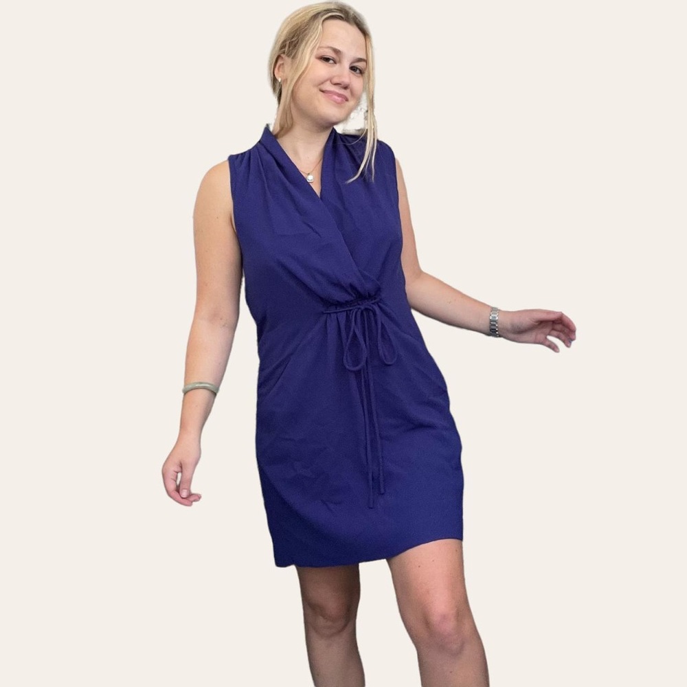 Wildred Aritzia silk 100% dress blue with fringe details